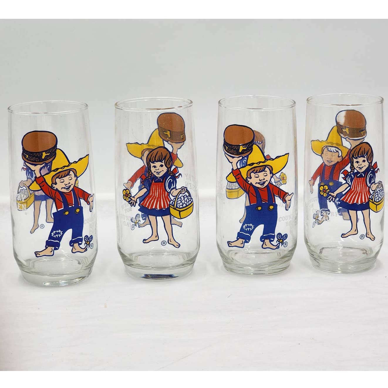 Pepsi Country Kitchen Country Gal Country Boy Advertising Drinking Glasses Set 4