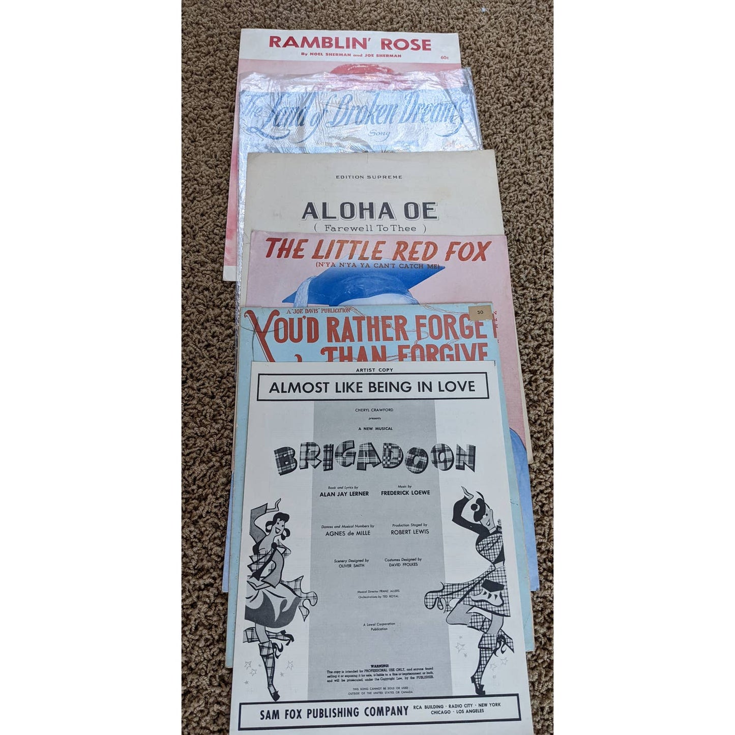 Vintage Lot Sheet Music 1920s-1960s Ramblin Rose, Land of Broken Dreams