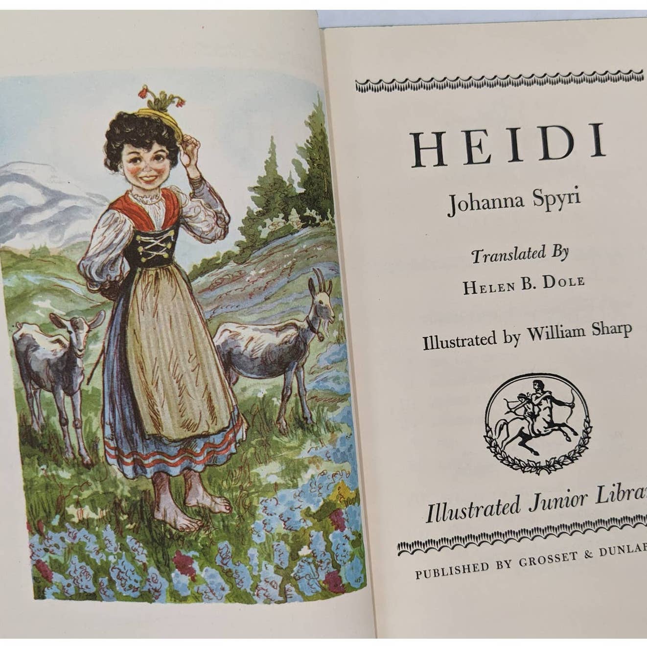 Heidi By Johanna Spyri Illustrated By William Sharp Junior Vintage Book 1945