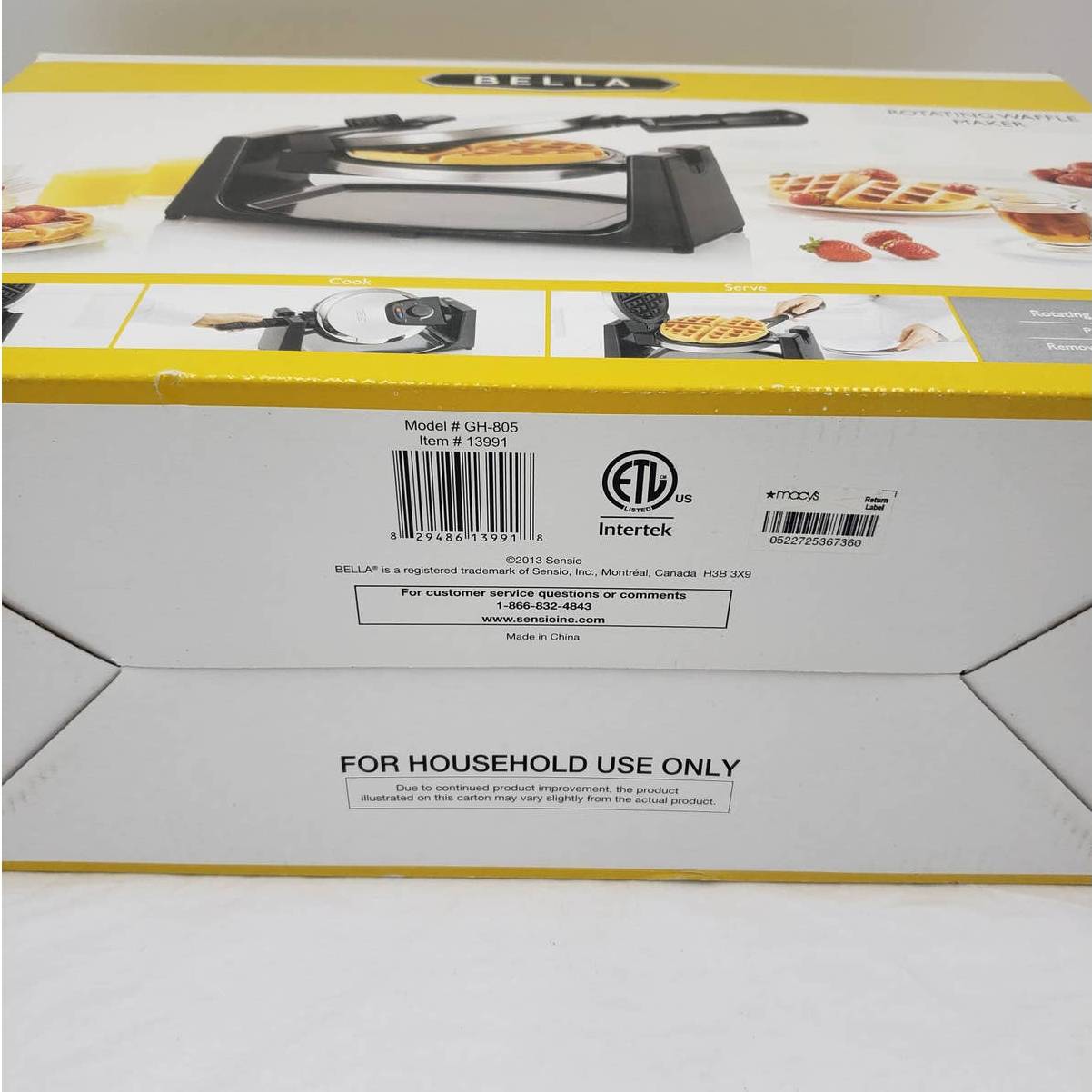 Bella Rotating Waffle Maker GH-805 Open Box Never Used