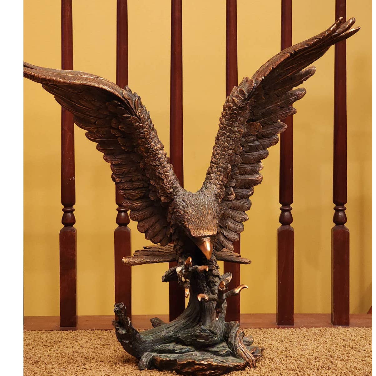 Eagle Sculpture Large Catching Prey Swooping Marian Imports Bronze Plated Resin