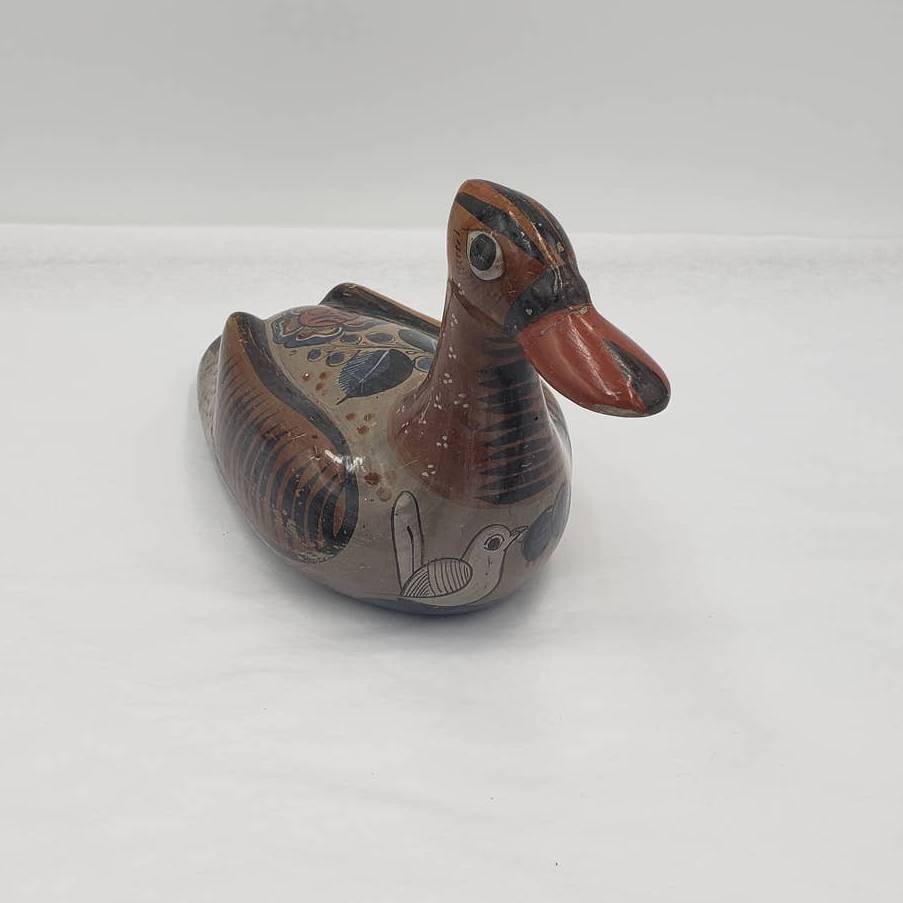 Vintage Duck Mexico Folk Art Pottery Floral Design