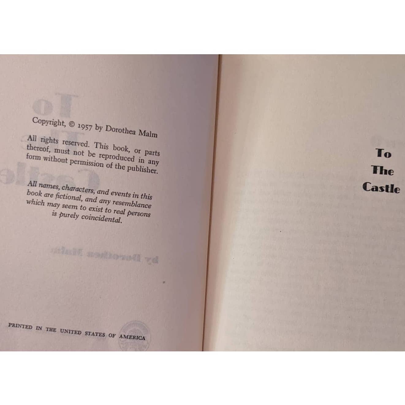 Vintage To The Castle 1957 Book By Dorothea Malm "A Must For Du Maurier Fans"