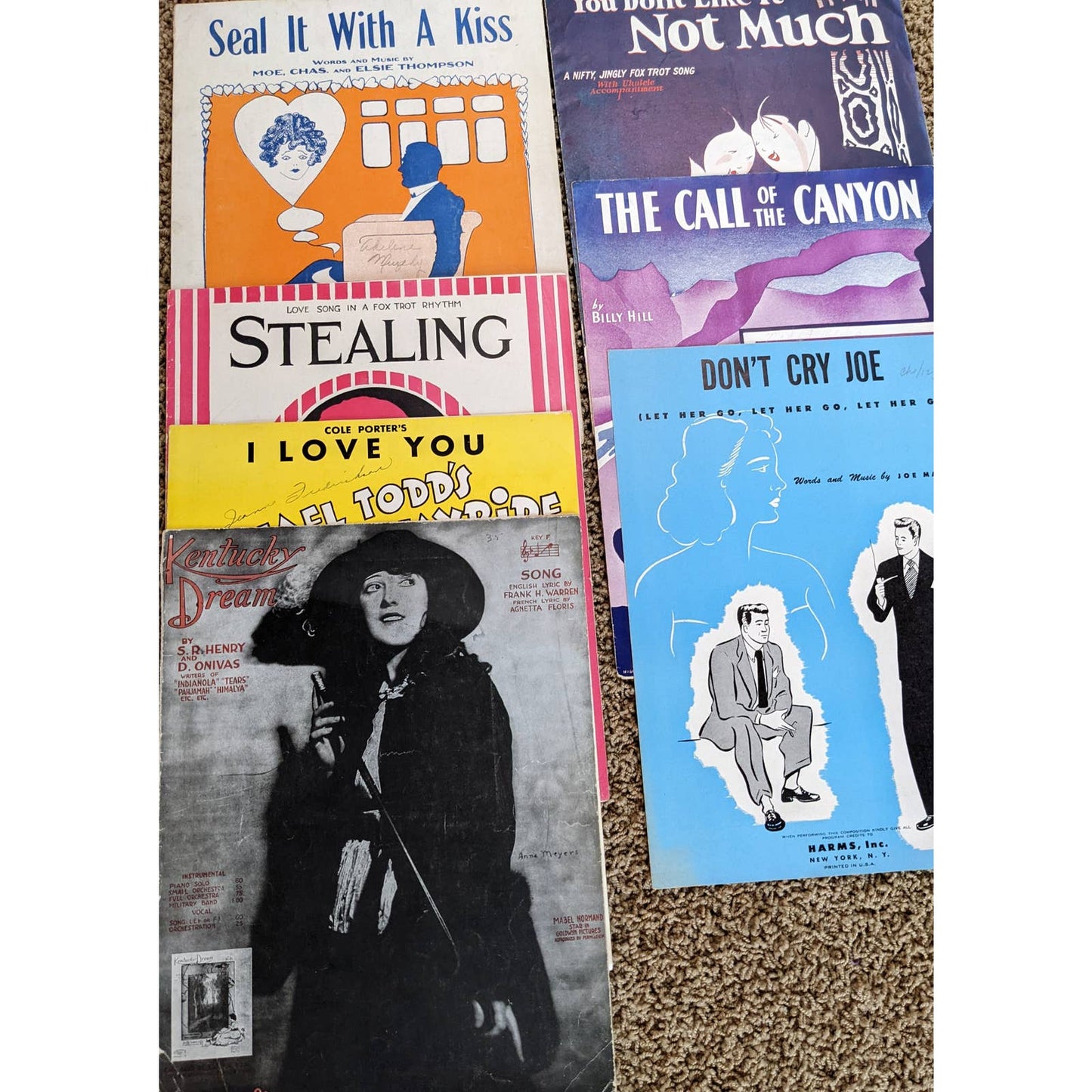 Vintage 1920s-1940s Lot 7 Sheet Music Don't Cry Joe, Cole Porter, Seal it Kiss