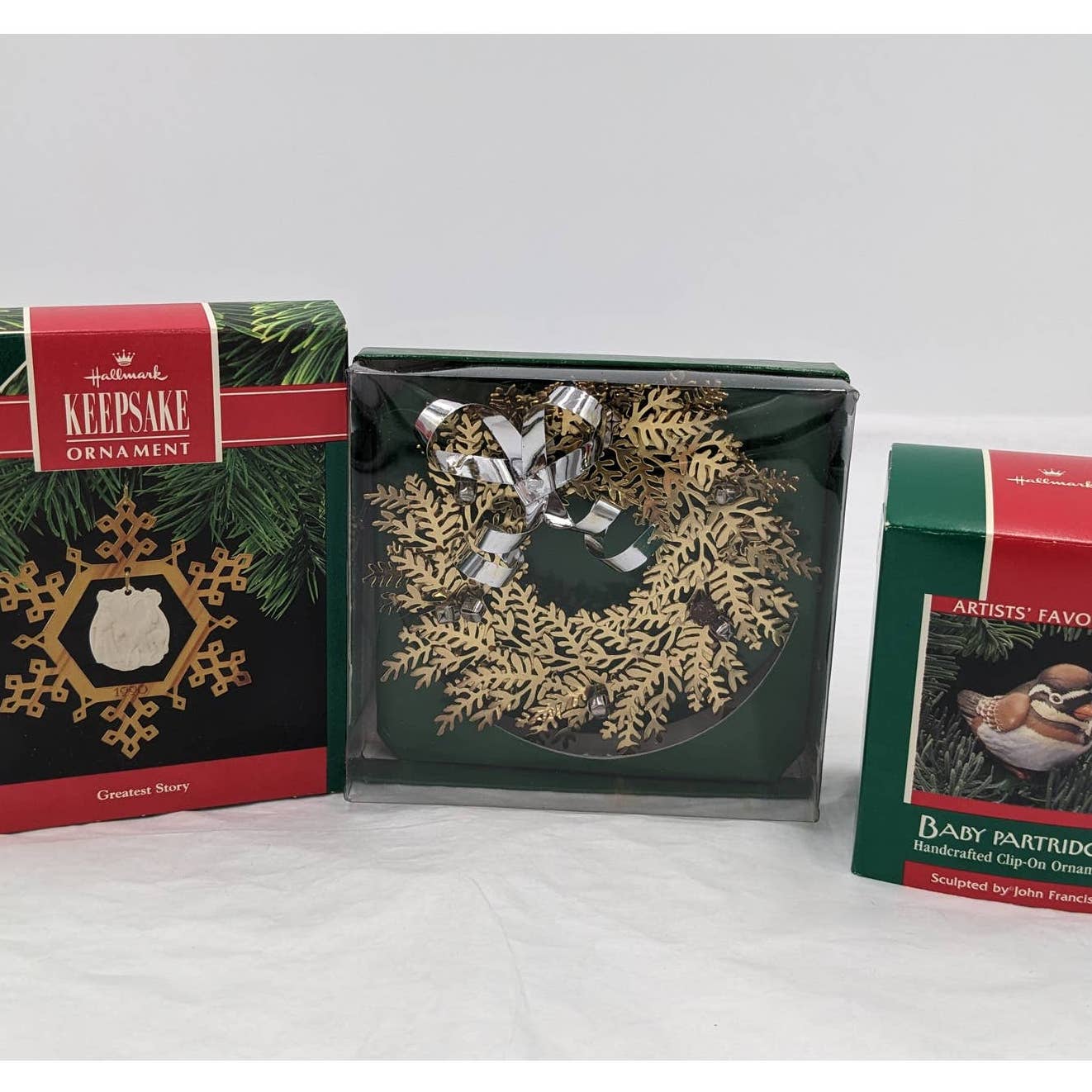 Hallmark Ornaments Vintage Christmas Greatest Story Gratitude Baby Partridge Box