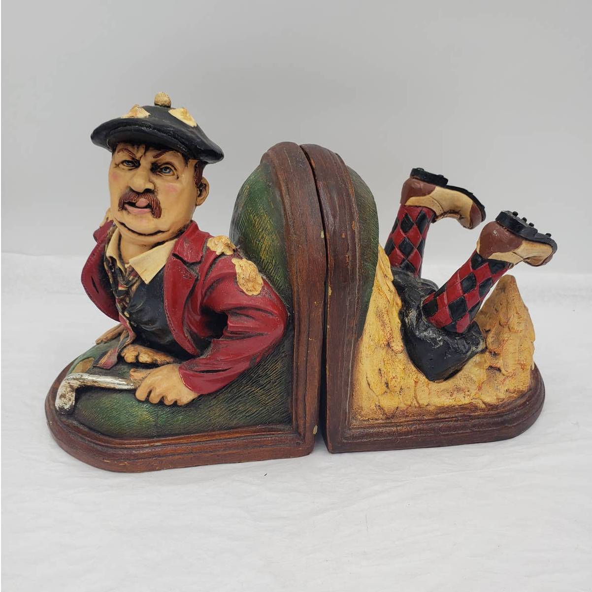 Peter Mook Golfer Book End "The Frustrated" Pair Set of Funny Whimsical Golfing