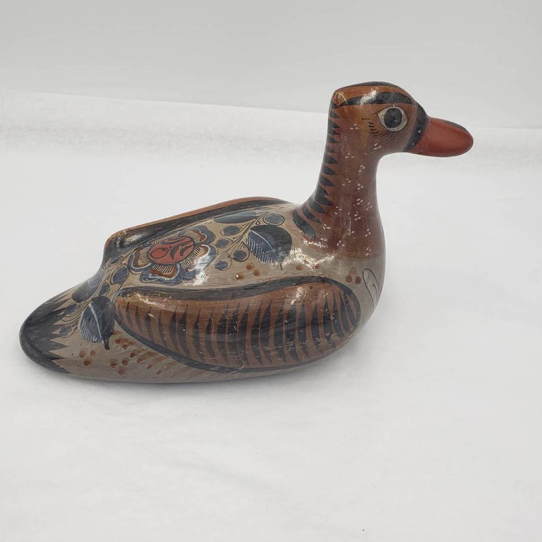 Vintage Duck Mexico Folk Art Pottery Floral Design