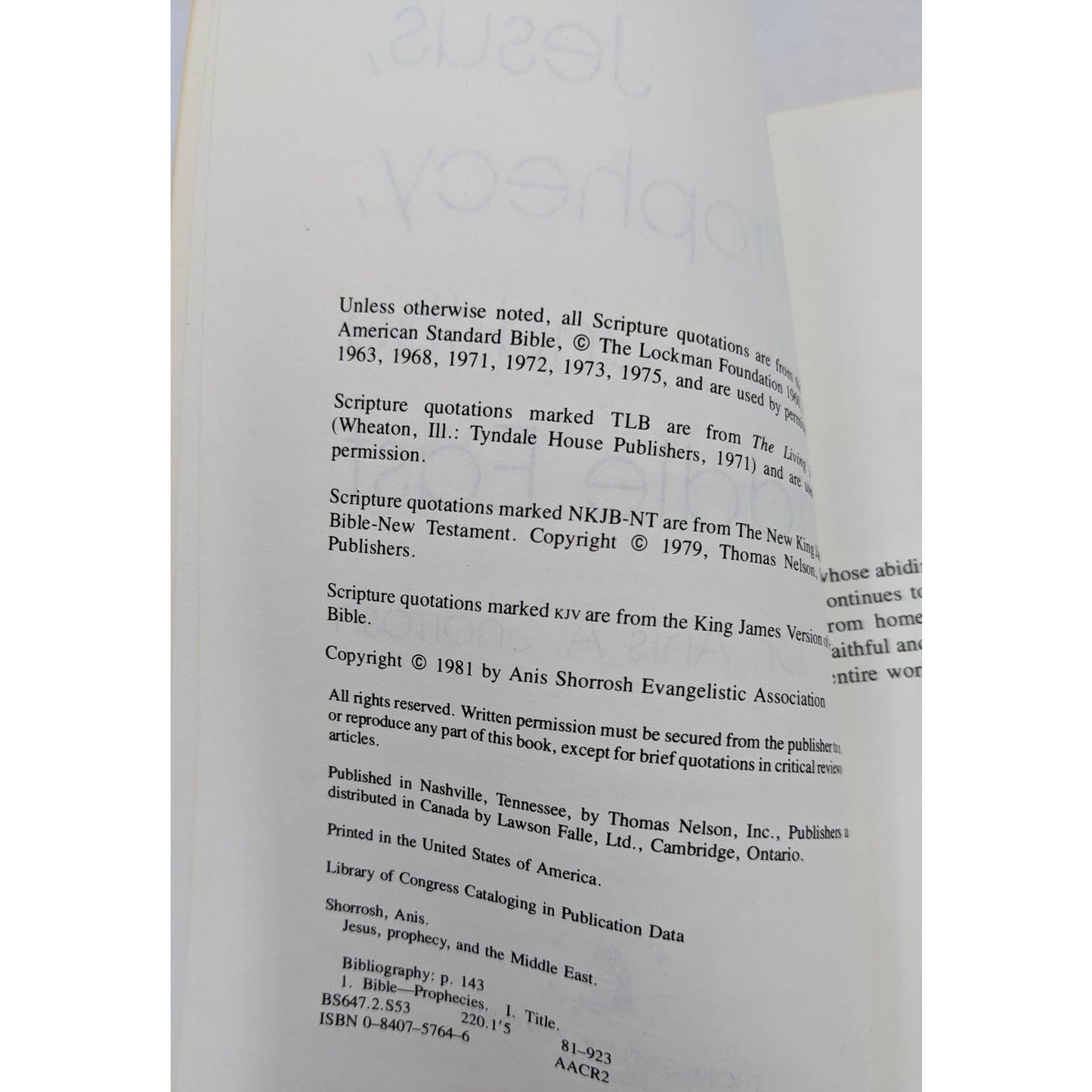 Jesus, Prophecy, And The Middle East By Dr. Anis A. Shorrosh Vintage Paperback