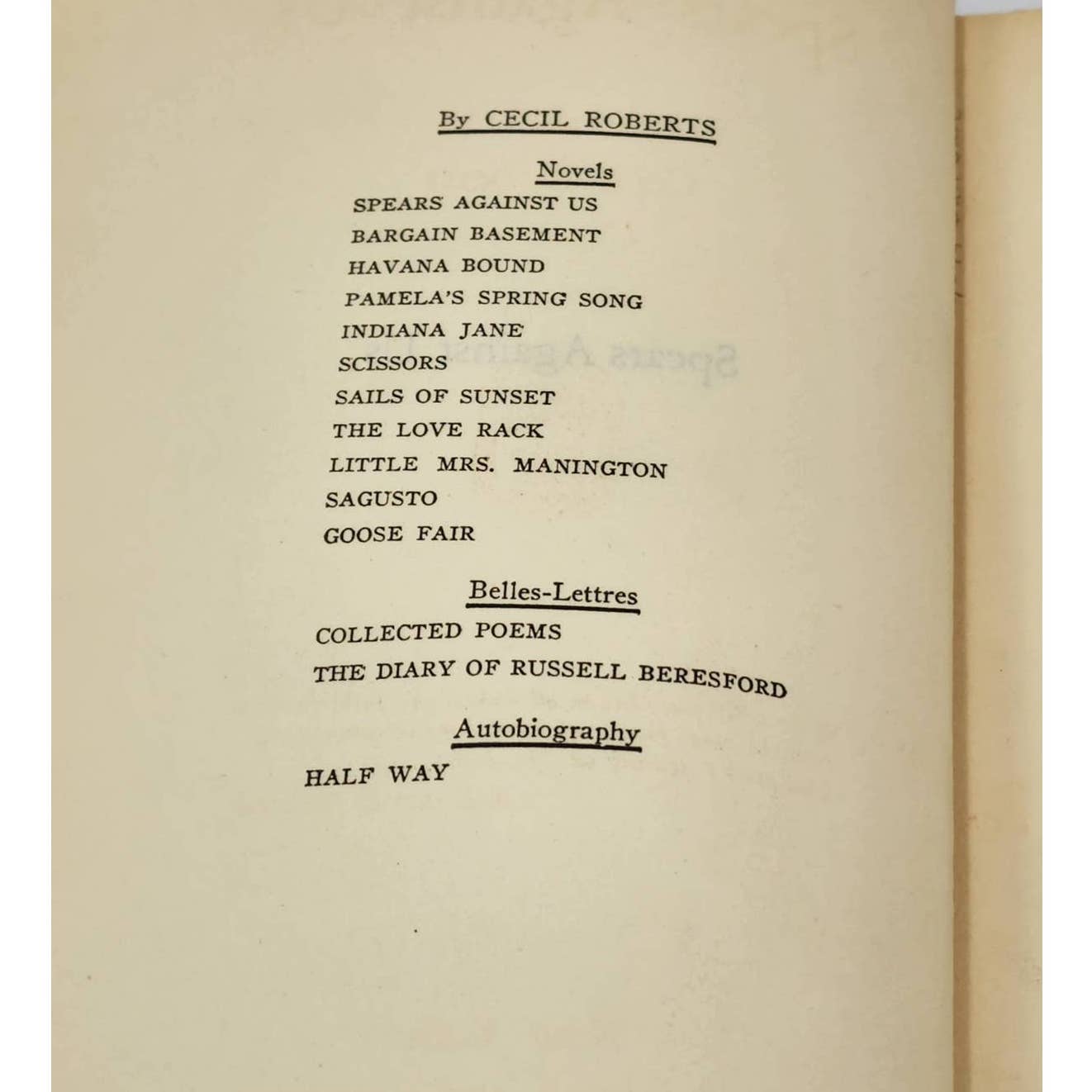 Spears Against Us By Cecil Roberts Hardcover Early Edition Novel Vintage 1932