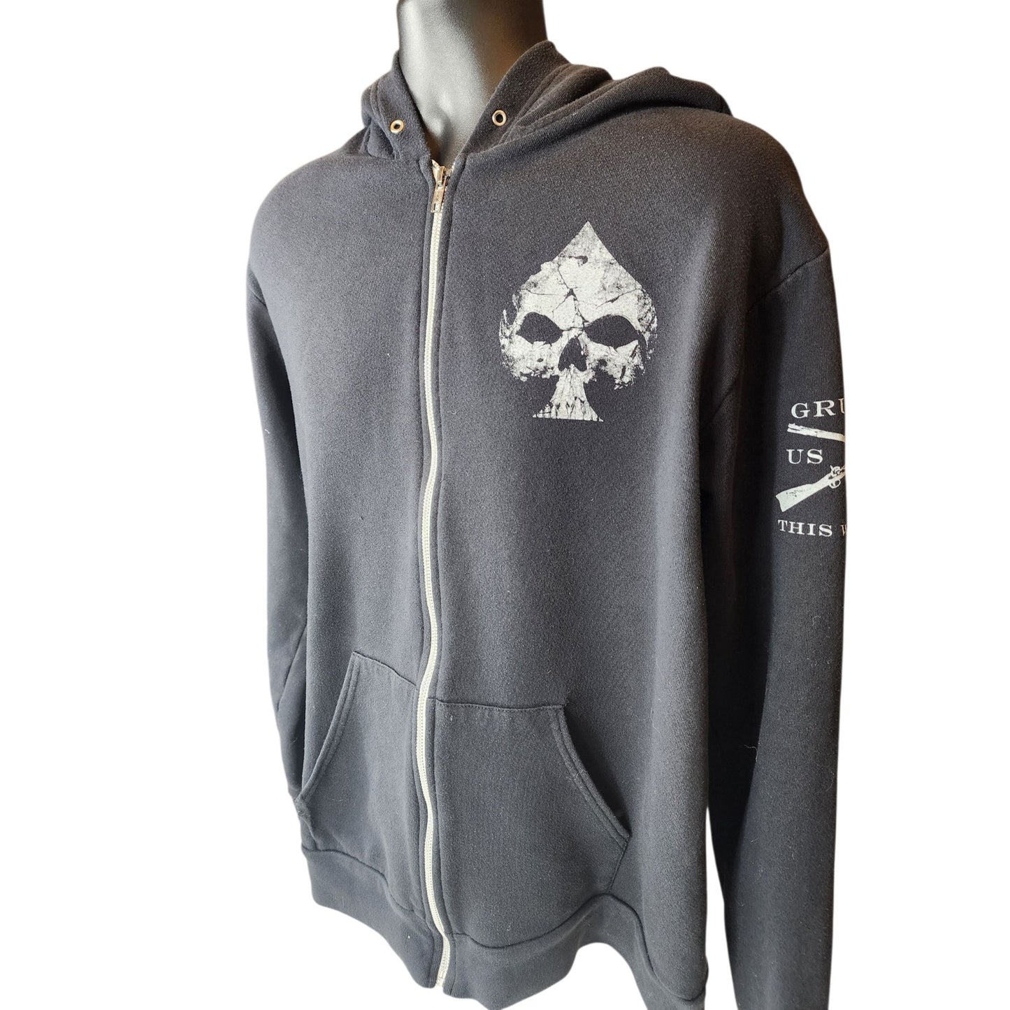 Grunt Style Hoodie Mens XXL Zip Skull Ace Patriotic USA Military Veteran Flag