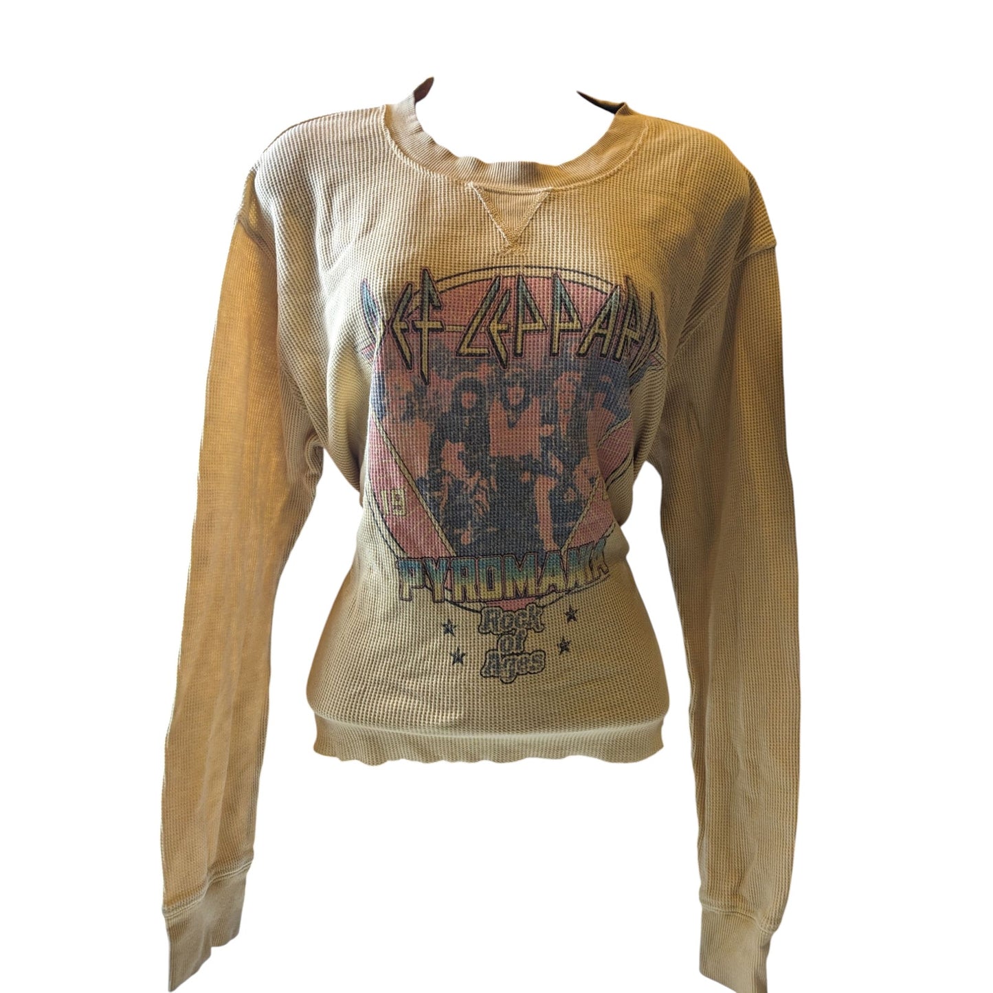 Def Leppard Pyromania Long Sleeve Thermal Top Womens Medium Band Graphic Shirt