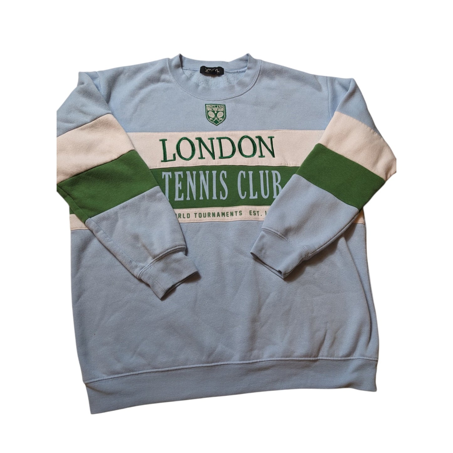 Vinyl Icons London Tennis Club Sweatshirt Women Large Colorblock Crewneck Sporty