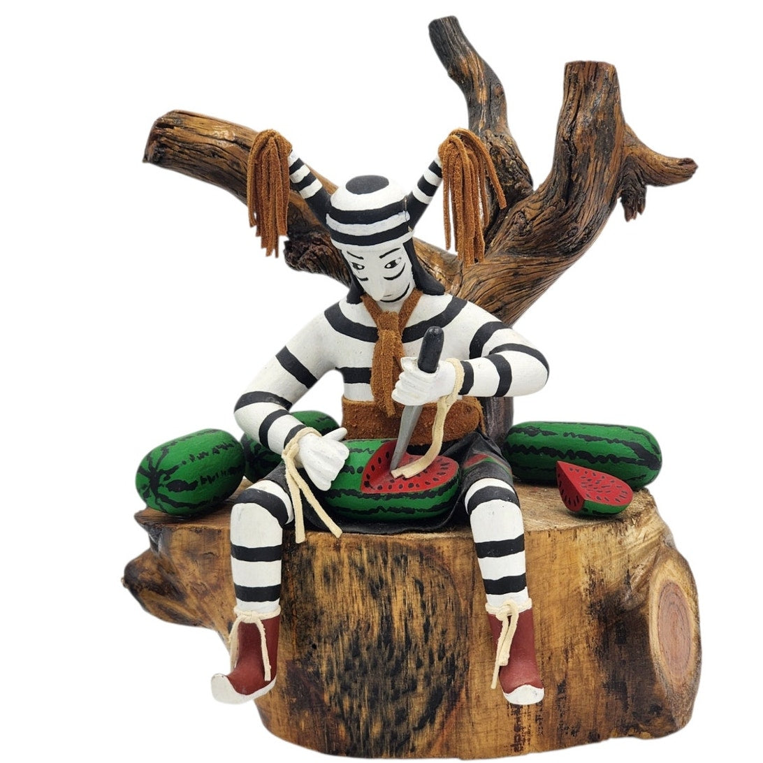 Kachina Southwestern Native American Style Koshare Clown Watermelon Wood Carving