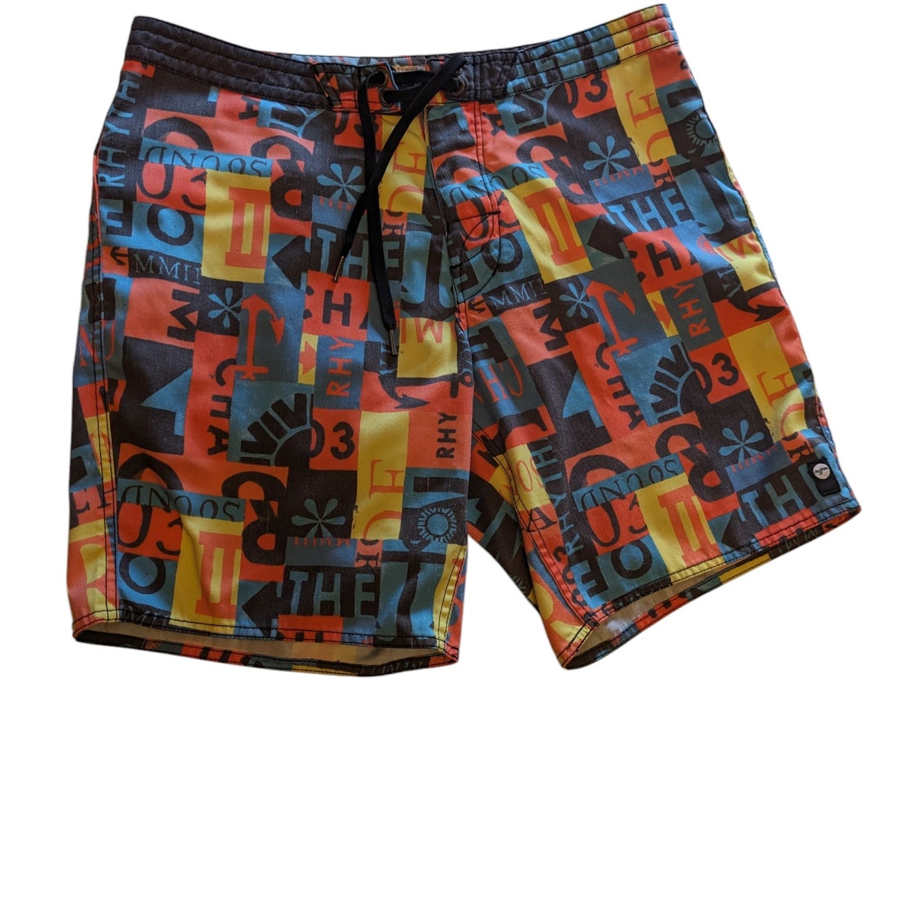 Rhythm Shorts Mens 34 Swim Trunks Board Colorful Print Surf Beachwear Drawstring