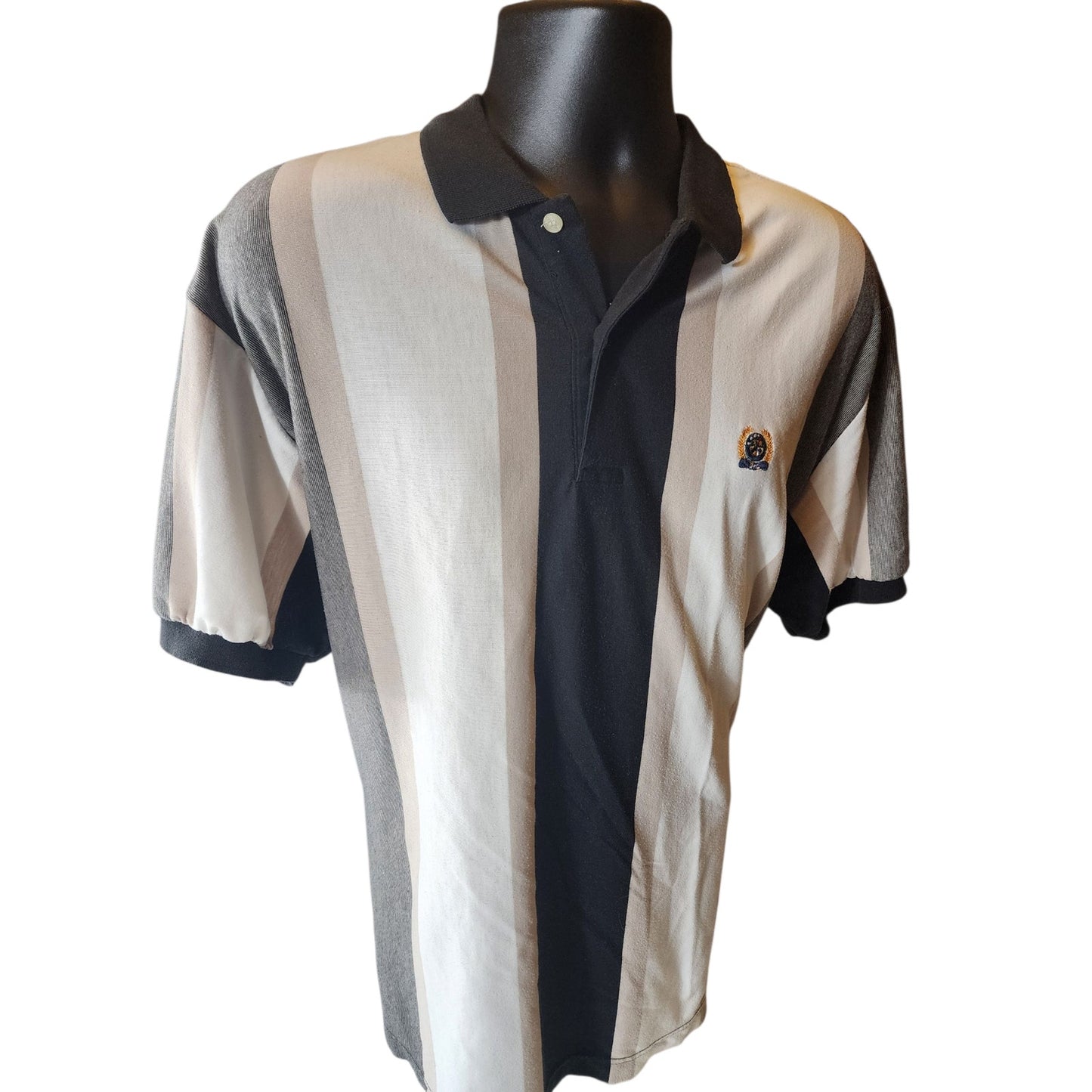 GFC Polo Shirt Mens XL Striped Crest Logo Short Sleeve Casual Golf Preppy 90s