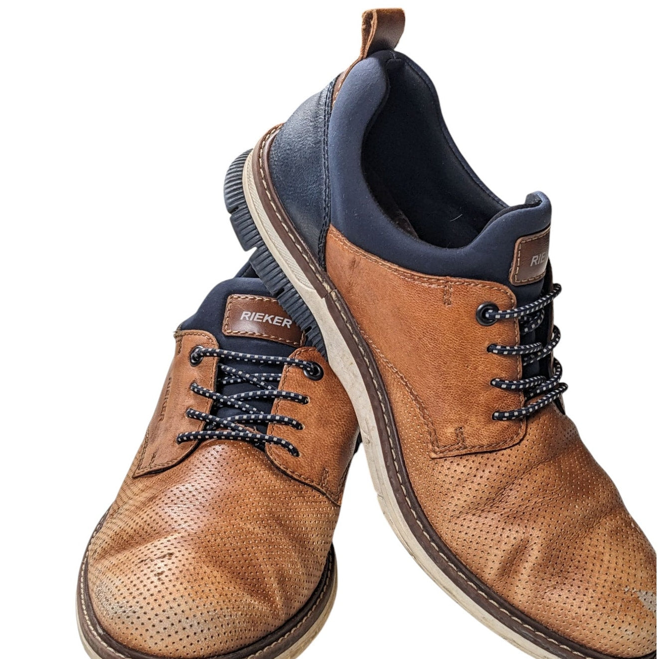 Rieker Shoes Mens 8.5 EU 41 Brown Leather Perforated Derby Sneakers European