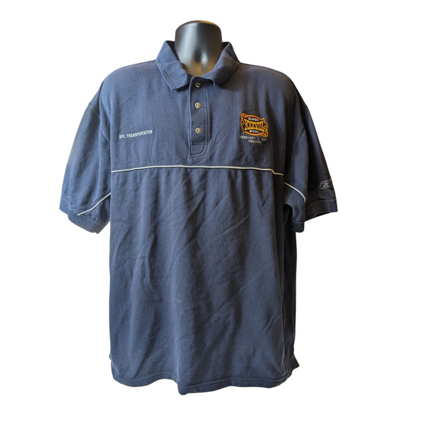Reebok Golf Super Bowl XXXVIII Polo Shirt Mens XXL NFL Transportation Navy