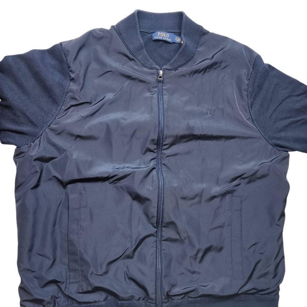 Polo Ralph Lauren Hybrid Jacket Mens XXL Navy Full Zip Cotton Knit Pony Bomber