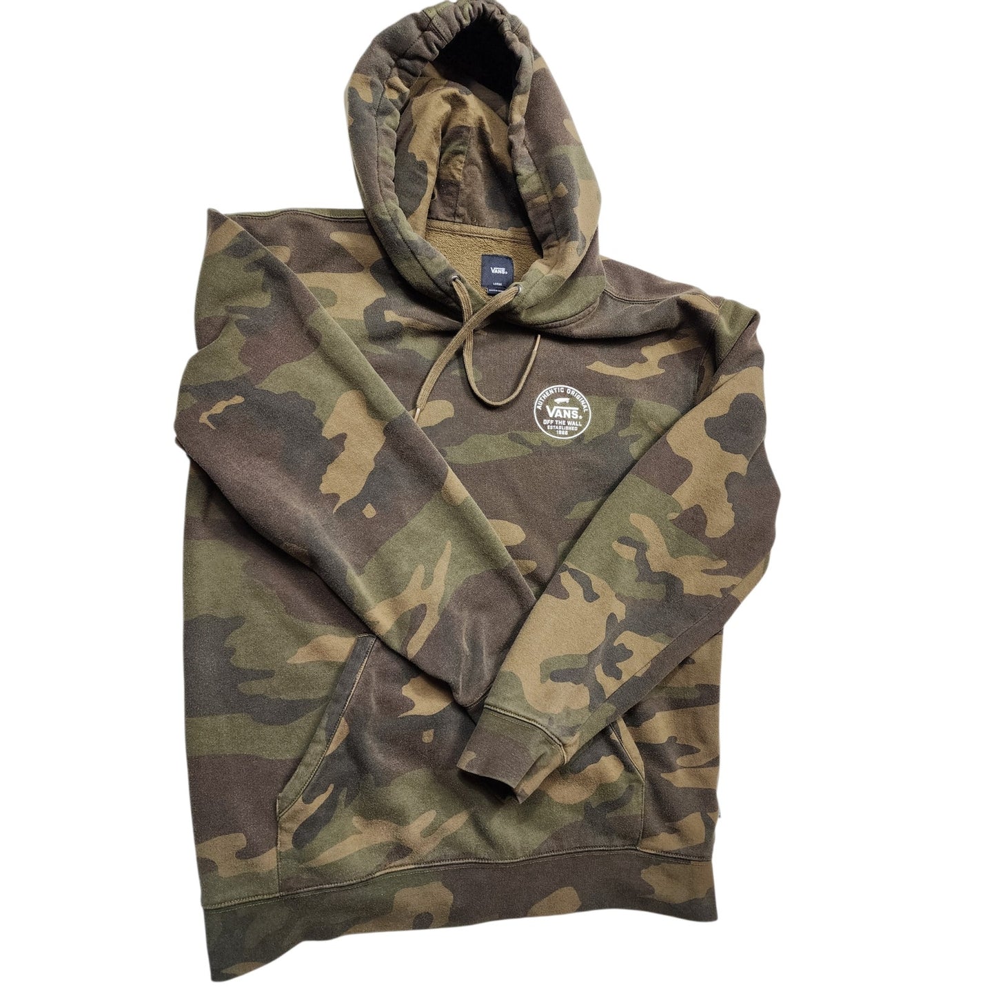 VANS Hoodie Large Camo Pullover Off Wall Skate Streetwear Y2K Kangaroo Pocket