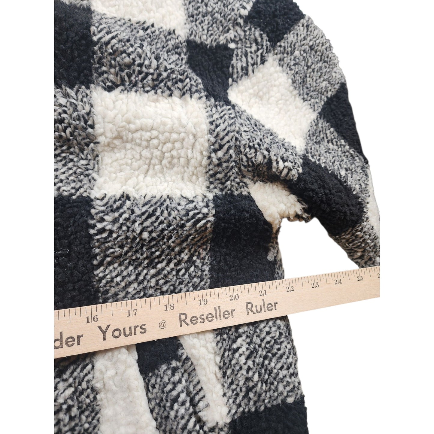 Buffalo Check Sherpa Fleece Jacket Large Black White Plaid Zip Hooded Coat Cozy