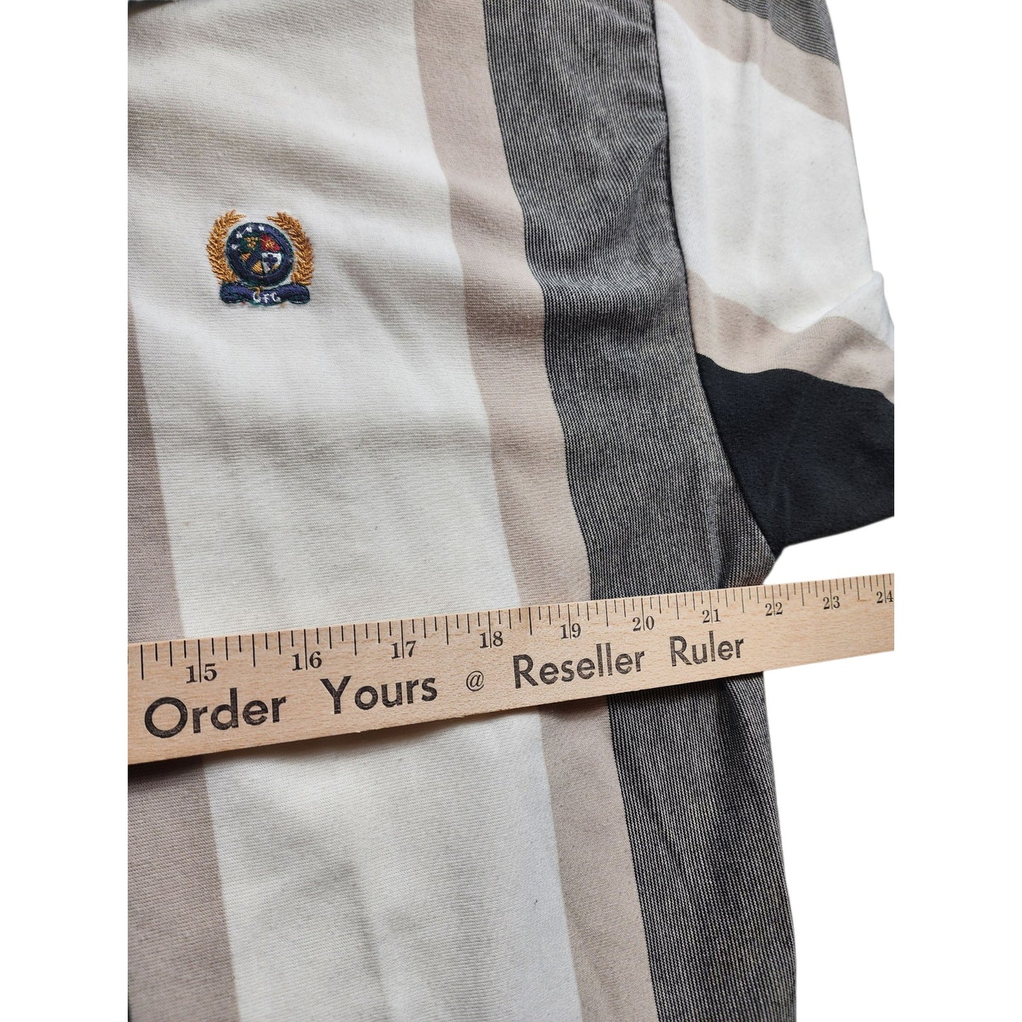 GFC Polo Shirt Mens XL Striped Crest Logo Short Sleeve Casual Golf Preppy 90s