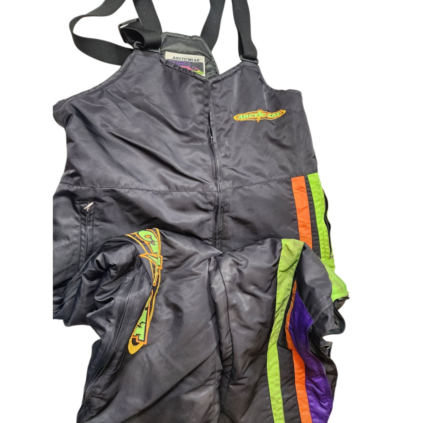 Arctic Cat Snow Bib Overalls Mens XL Arcticwear Lightning Pants Vintage 90s