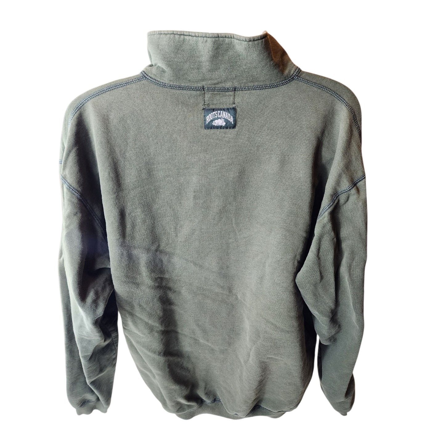 Roots Canada Half Zip Pullover Sweatshirt Mens XL Green Cotton Vintage Y2K