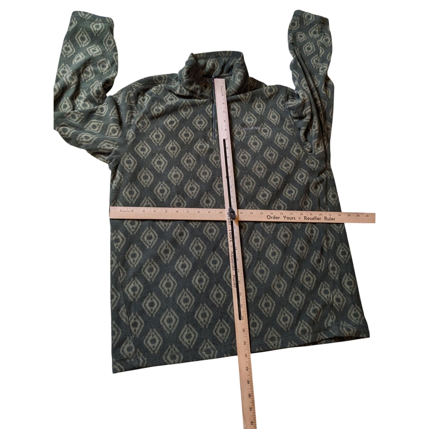 Eddie Bauer Men's Large Fleece Pullover Jacket Aztec Diamond Pattern Green