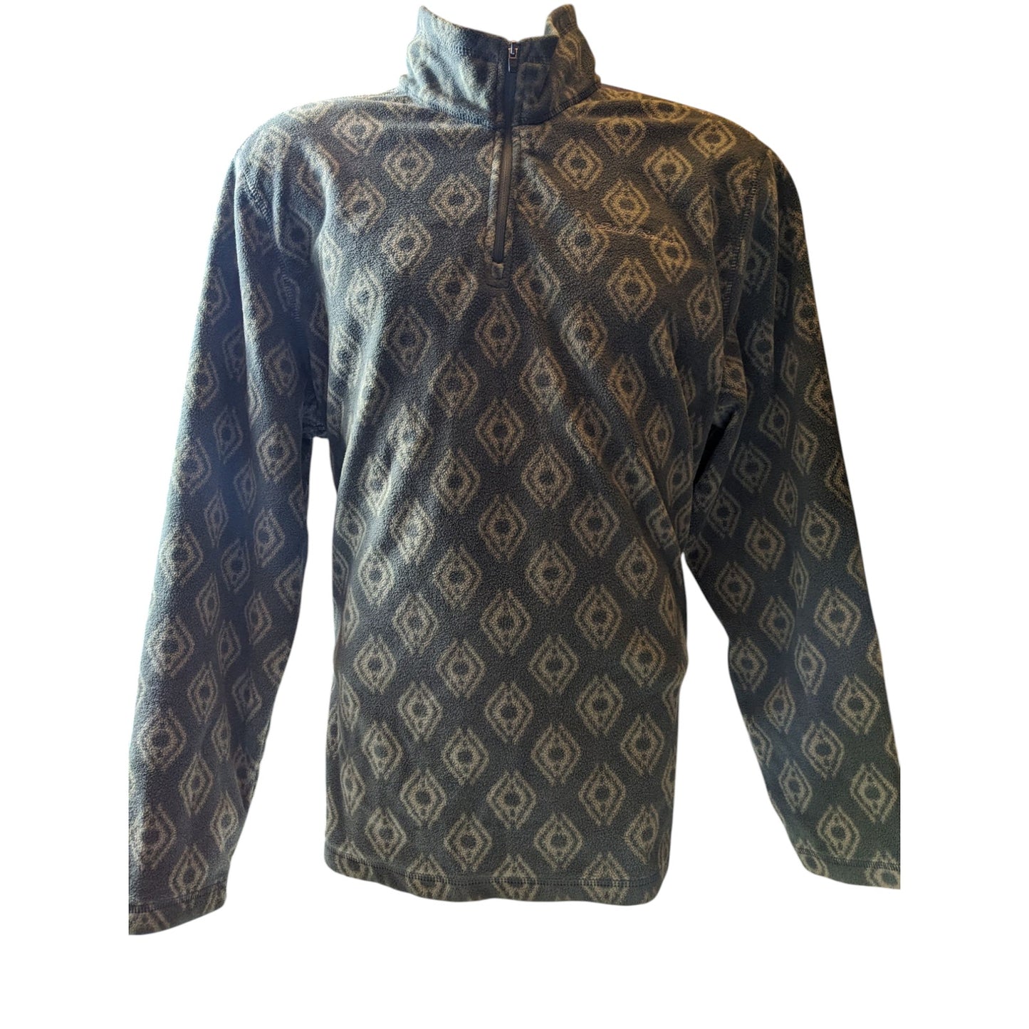 Eddie Bauer Men's Large Fleece Pullover Jacket Aztec Diamond Pattern Green