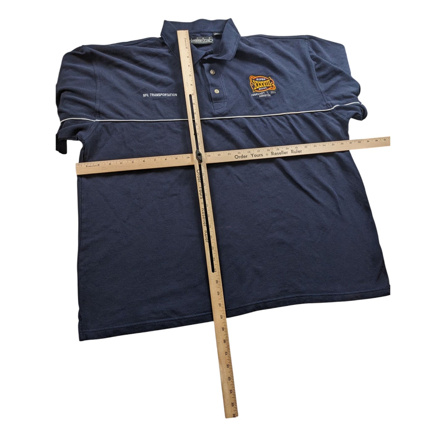 Reebok Golf Super Bowl XXXVIII Polo Shirt Mens XXL NFL Transportation Navy