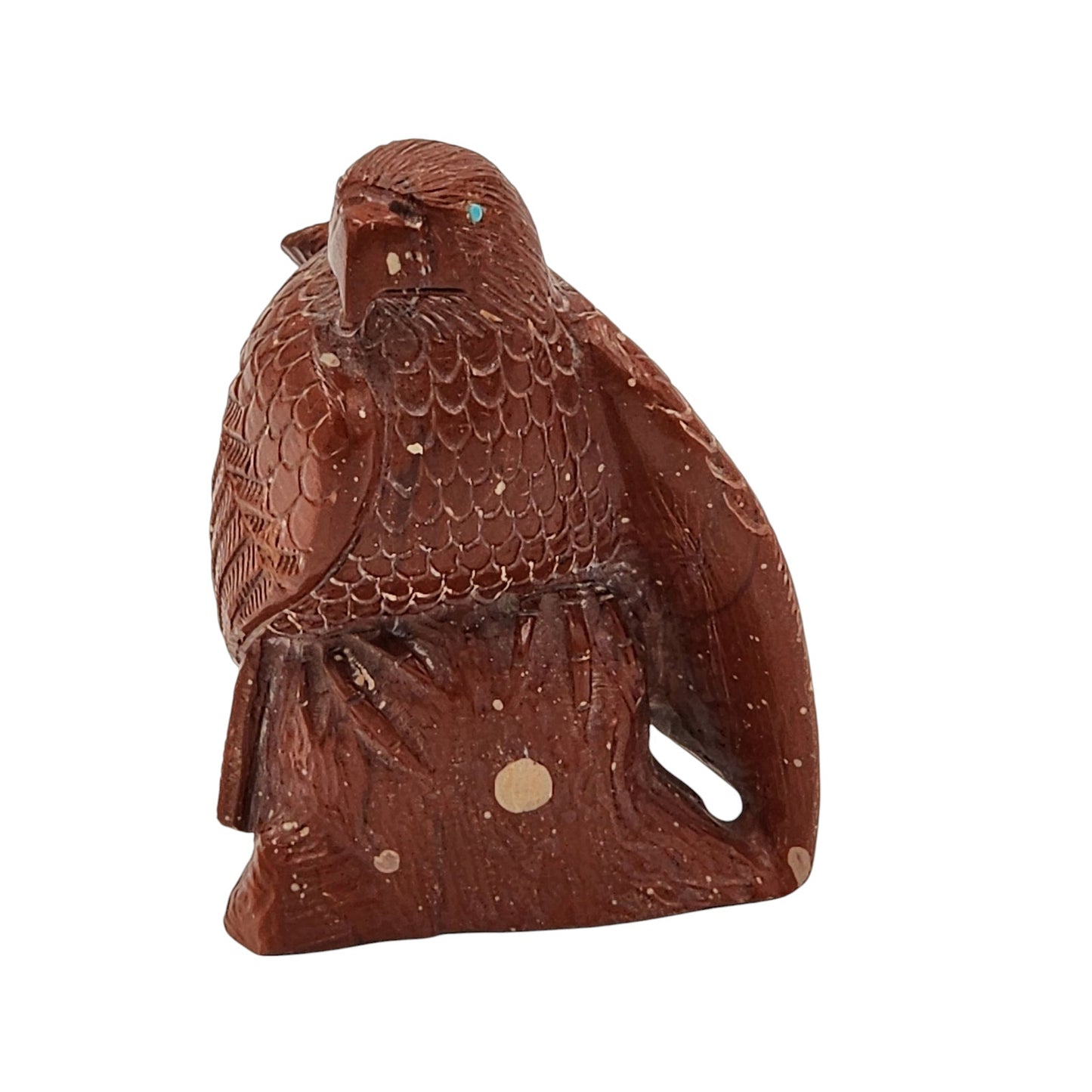 Native American Zuni Hawk Fetish Derrick Kaamasee Pipestone Carving Turquoise 3"