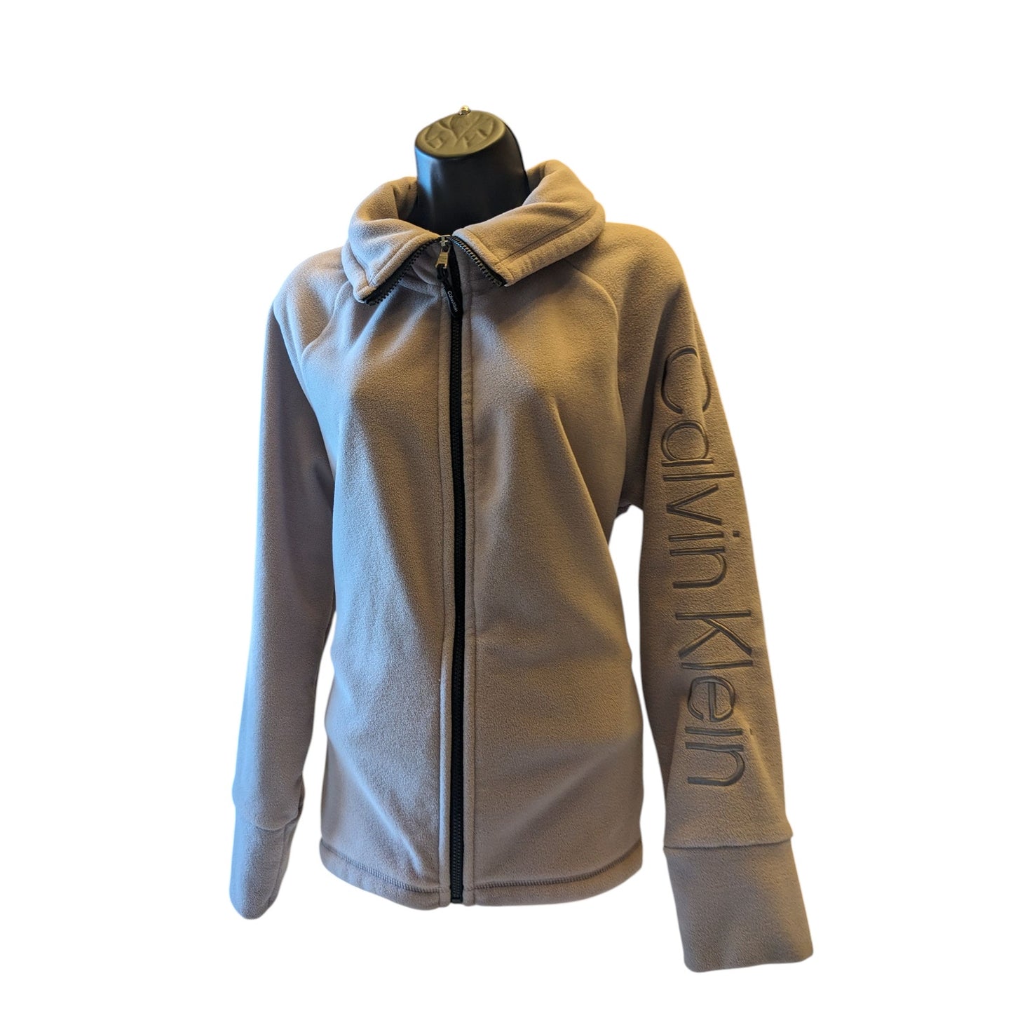 Calvin Klein Performance Fleece Jacket Women Large Zip Beige Pink Soft Warm Cozy