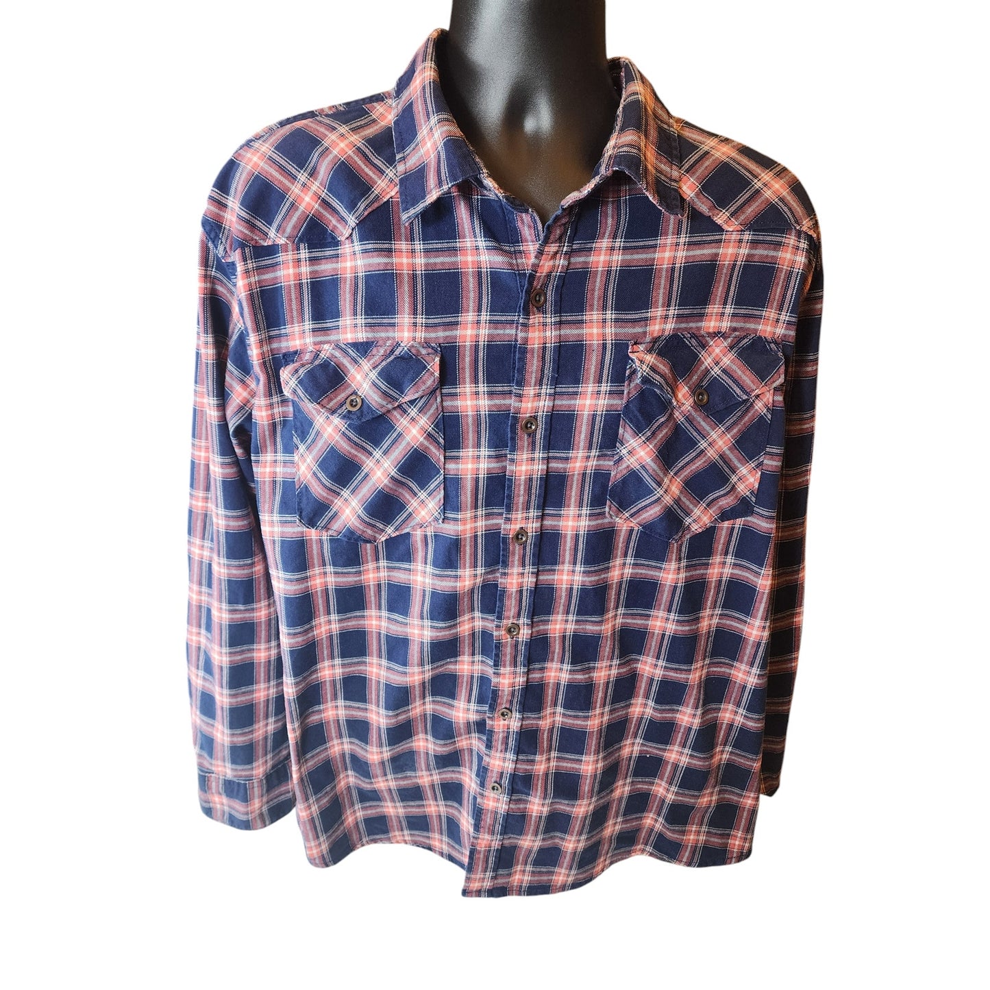 Wrangler Plaid Flannel Shirt Mens 2XL Button Western Flex Comfort Cowboy Rodeo