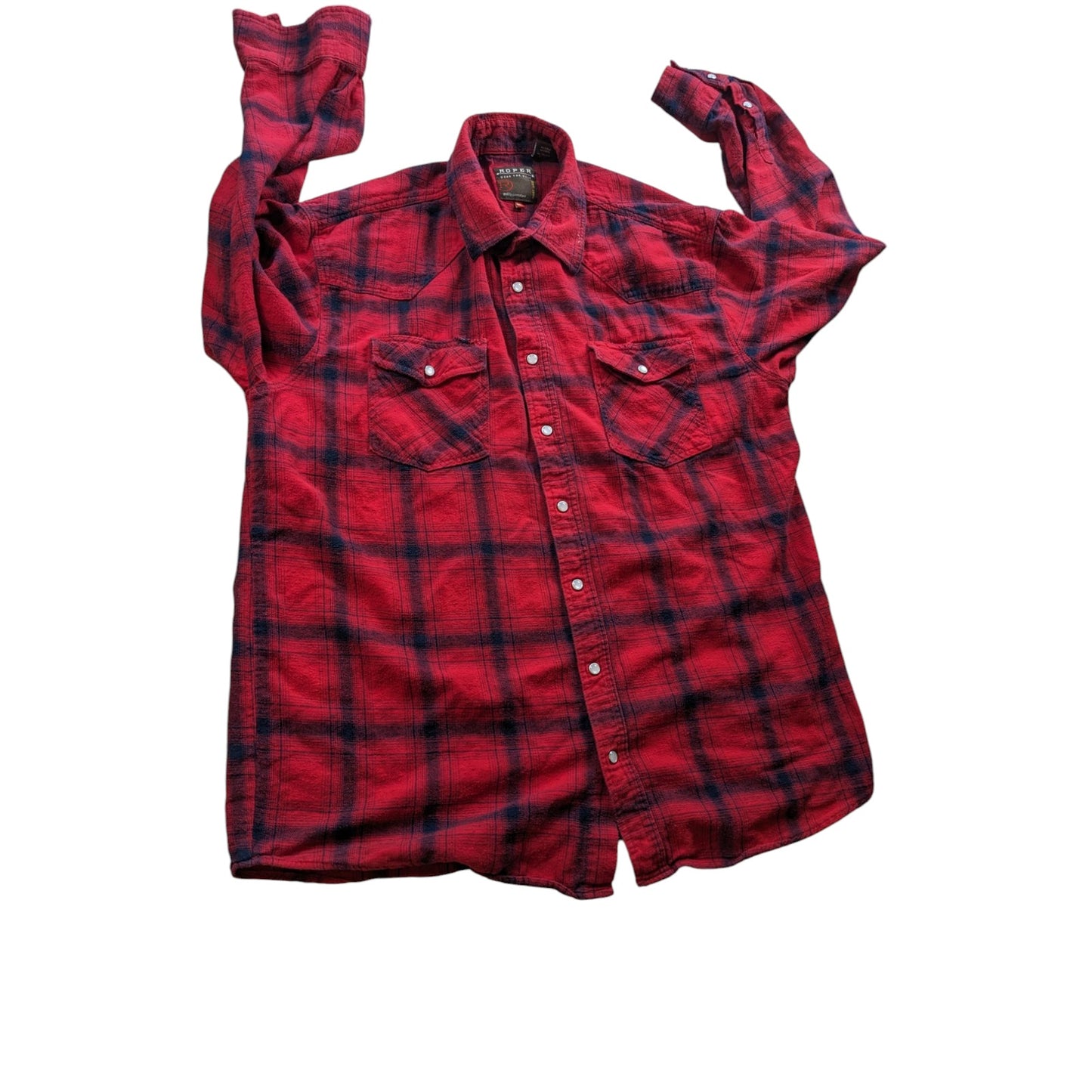 Roper Shirt Men XL Red Plaid Flannel Long Sleeve Western Snap Cowboy Rodeo Ranch