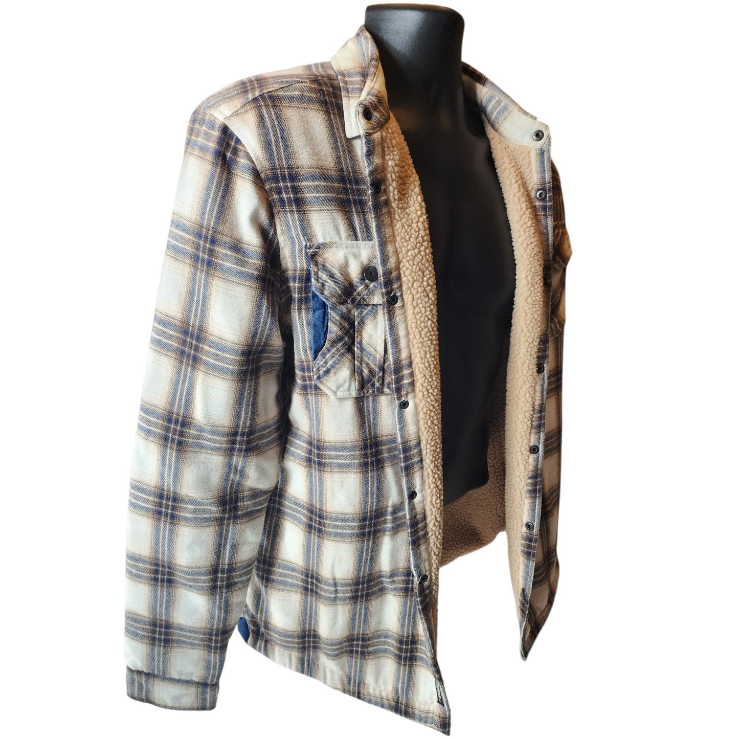 Buffalo David Bitton Mens Large Sherpa Lined Plaid Flannel Jacket Shirt Shacket