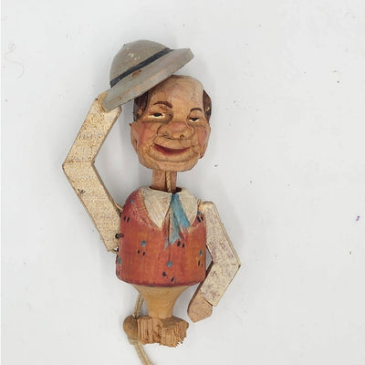 Vintage ANRI Italian Hand Carved Wooden Movable Arm Hat FolkArt Barware Stopper