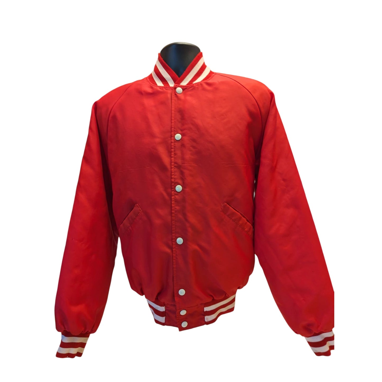Vintage Butwin Red Satin Varsity Jacket Adult Large USA Snap Front Preppy