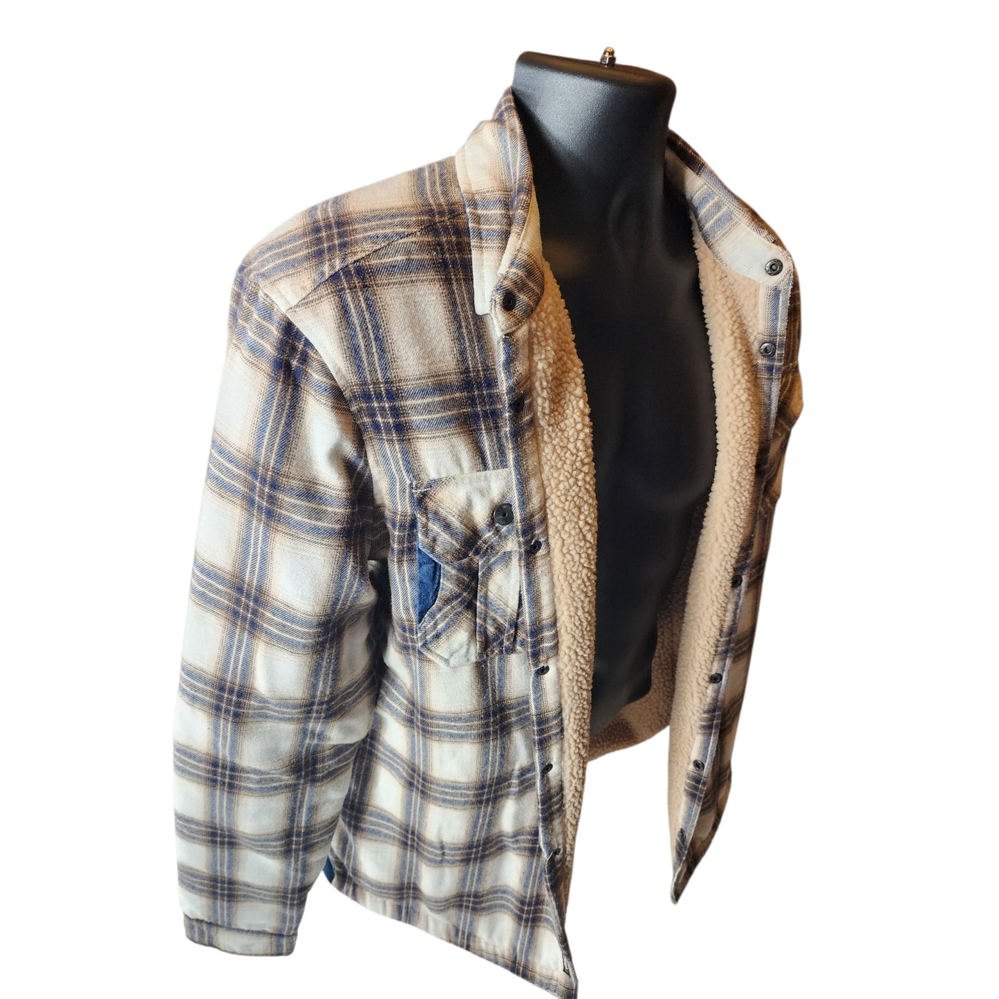 Buffalo David Bitton Mens Large Sherpa Lined Plaid Flannel Jacket Shirt Shacket