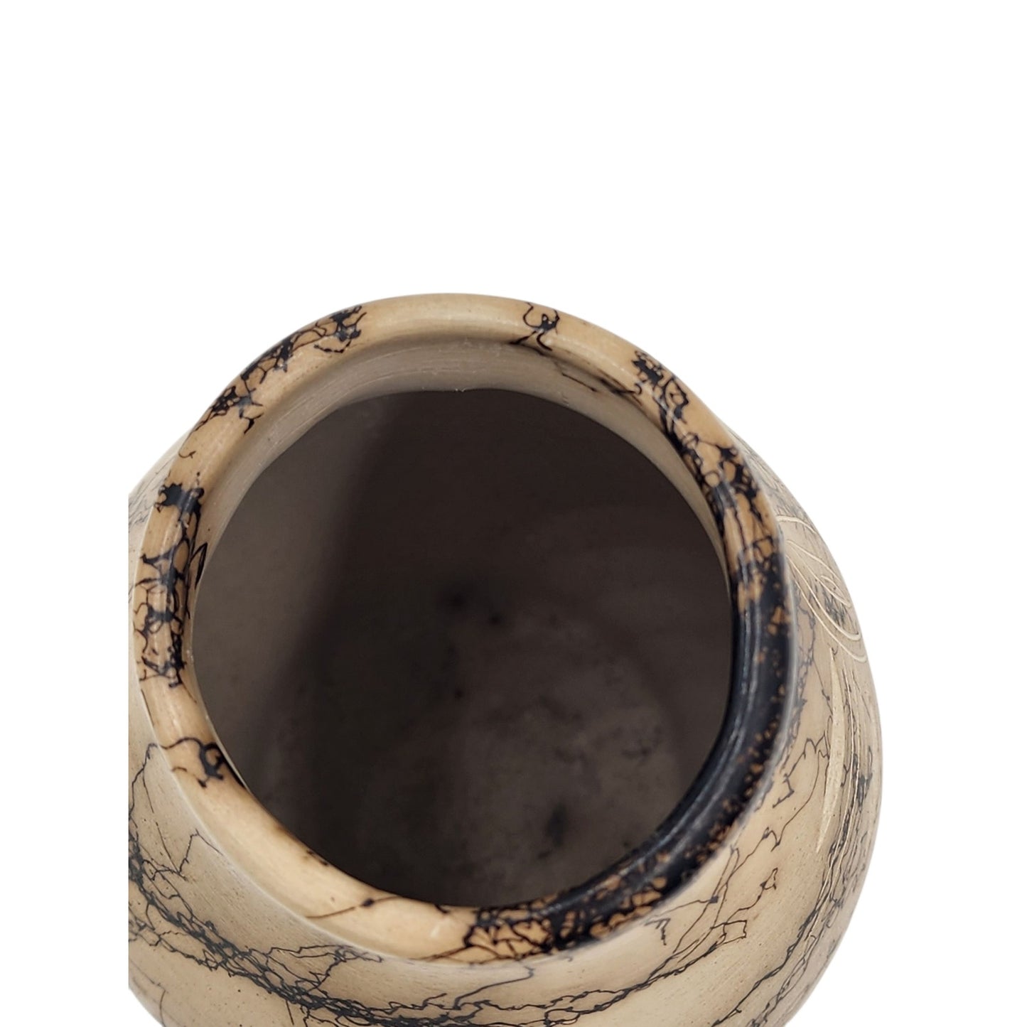 Native American Horsehair Pottery Vase Signed Southwest Etched Design Navajo 6"
