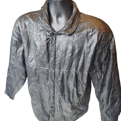 Petroff Leather Jacket Large 52 Zip Crinkle Bomber Vintage Moto Grunge 90s Y2K