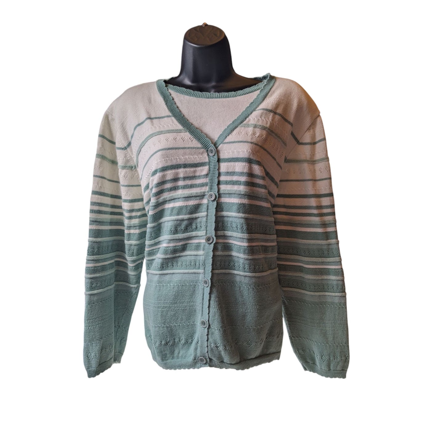 Alfred Dunner Cardigan Women 2X Knit Sweater Striped Ramie Button Front Layering