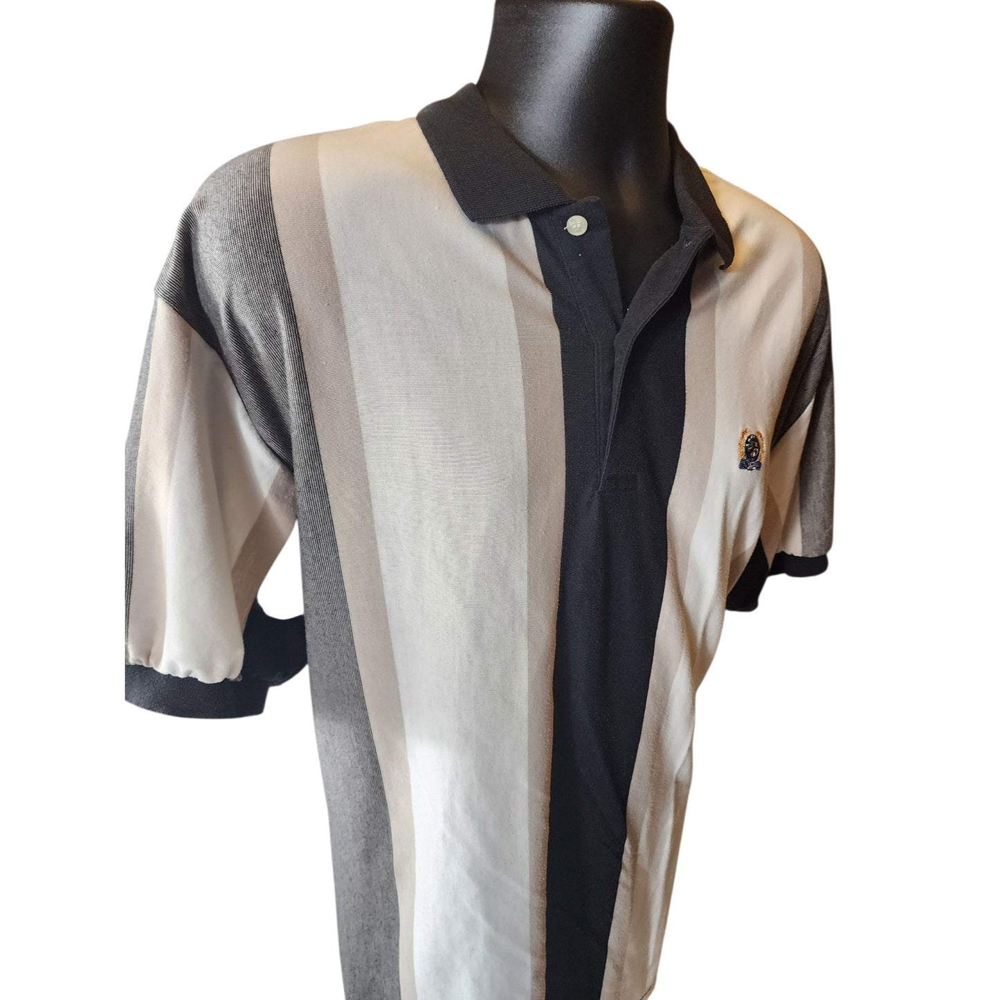 GFC Polo Shirt Mens XL Striped Crest Logo Short Sleeve Casual Golf Preppy 90s