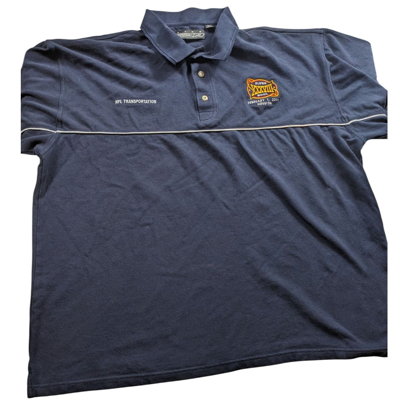 Reebok Golf Super Bowl XXXVIII Polo Shirt Mens XXL NFL Transportation Navy