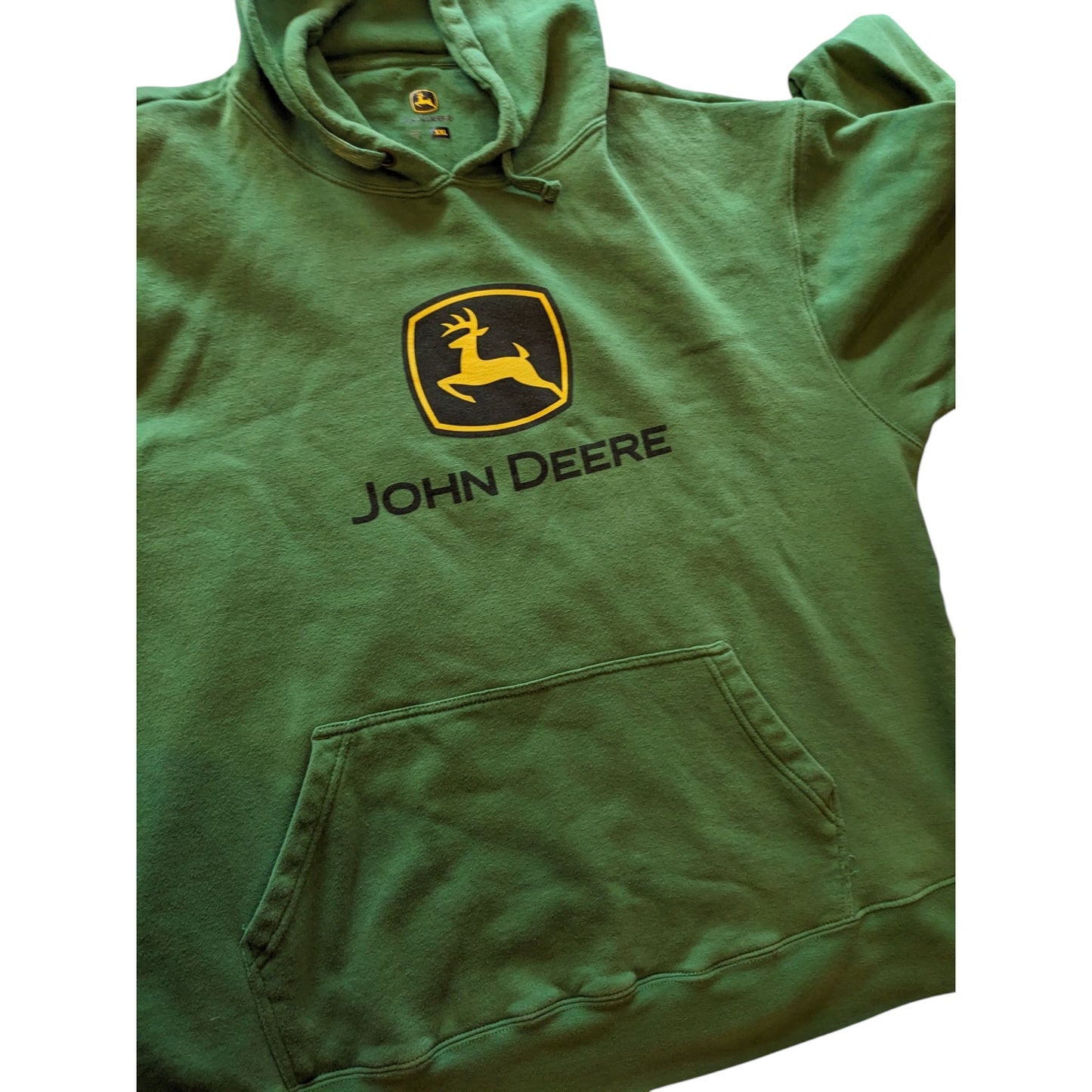 John Deere Hoodie Men XXL Green Pullover Sweatshirt Logo Graphic Kangaroo Pocket