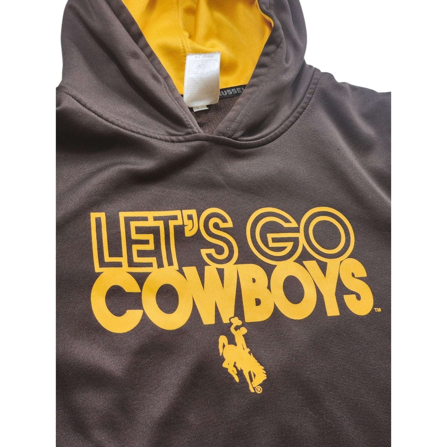 Russell Hoodie Youth XL Mens Small University Wyoming Lets Go Cowboys Sweatshirt
