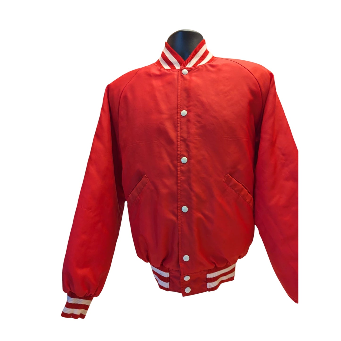 Vintage Butwin Red Satin Varsity Jacket Adult Large USA Snap Front Preppy