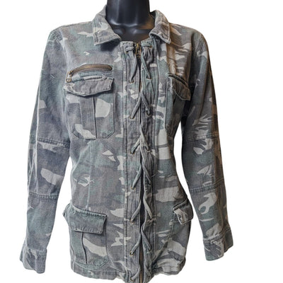 BKE Camo Utility Jacket Womens Large Military Style Zip Up Field Coat Sweatshirt