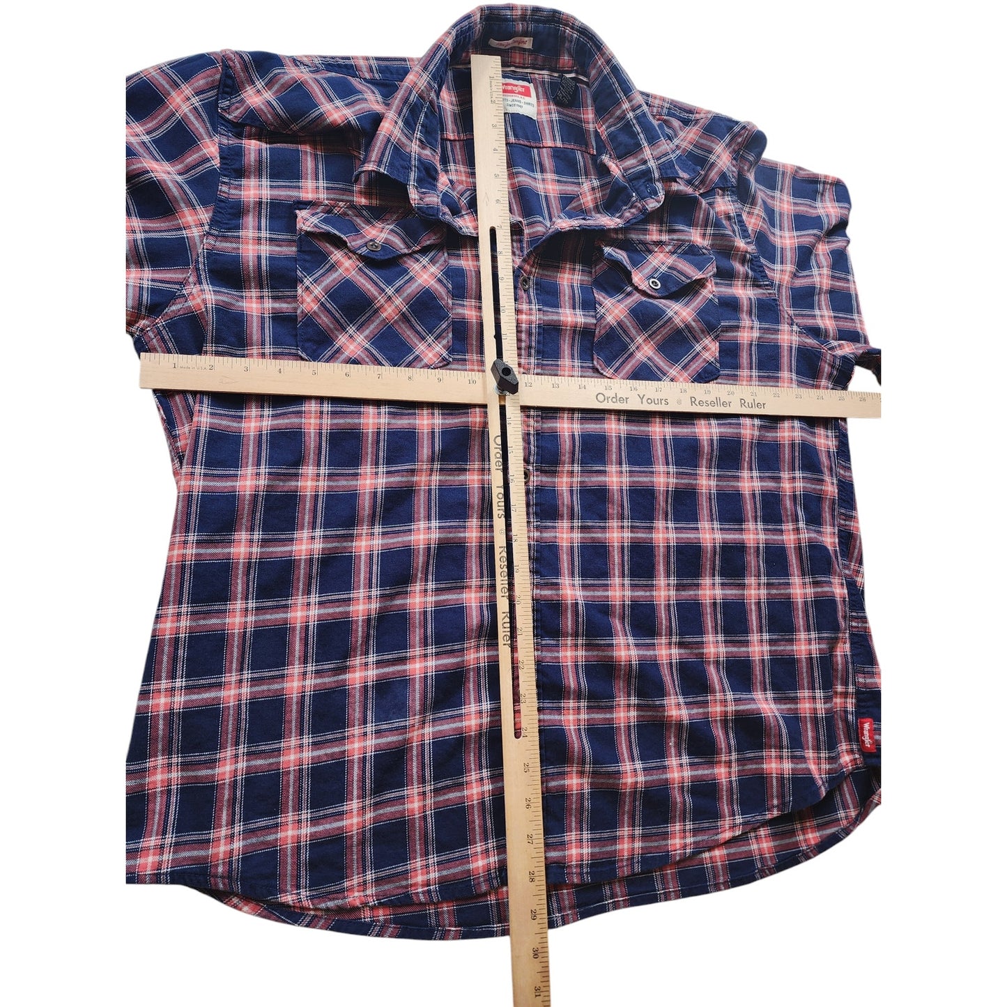 Wrangler Plaid Flannel Shirt Mens 2XL Button Western Flex Comfort Cowboy Rodeo