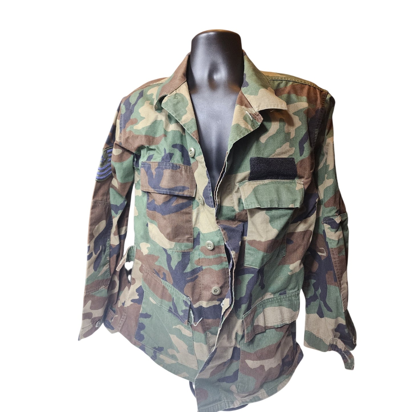 Vintage US Air Force BDU Camo Shirt Medium Woodland Military Jacket Army 90s