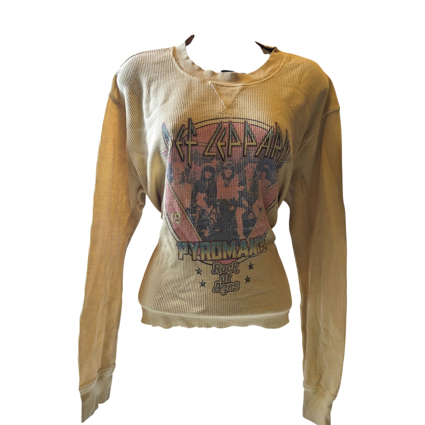 Def Leppard Pyromania Long Sleeve Thermal Top Womens Medium Band Graphic Shirt
